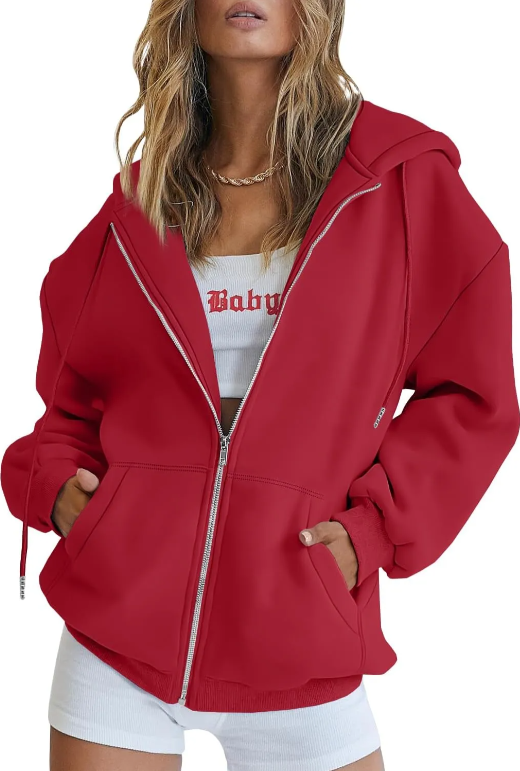 Women's Drawstring Zip Up Cute Hoodies Fall Jacket Oversized Casual Sweatshirts with Pocket